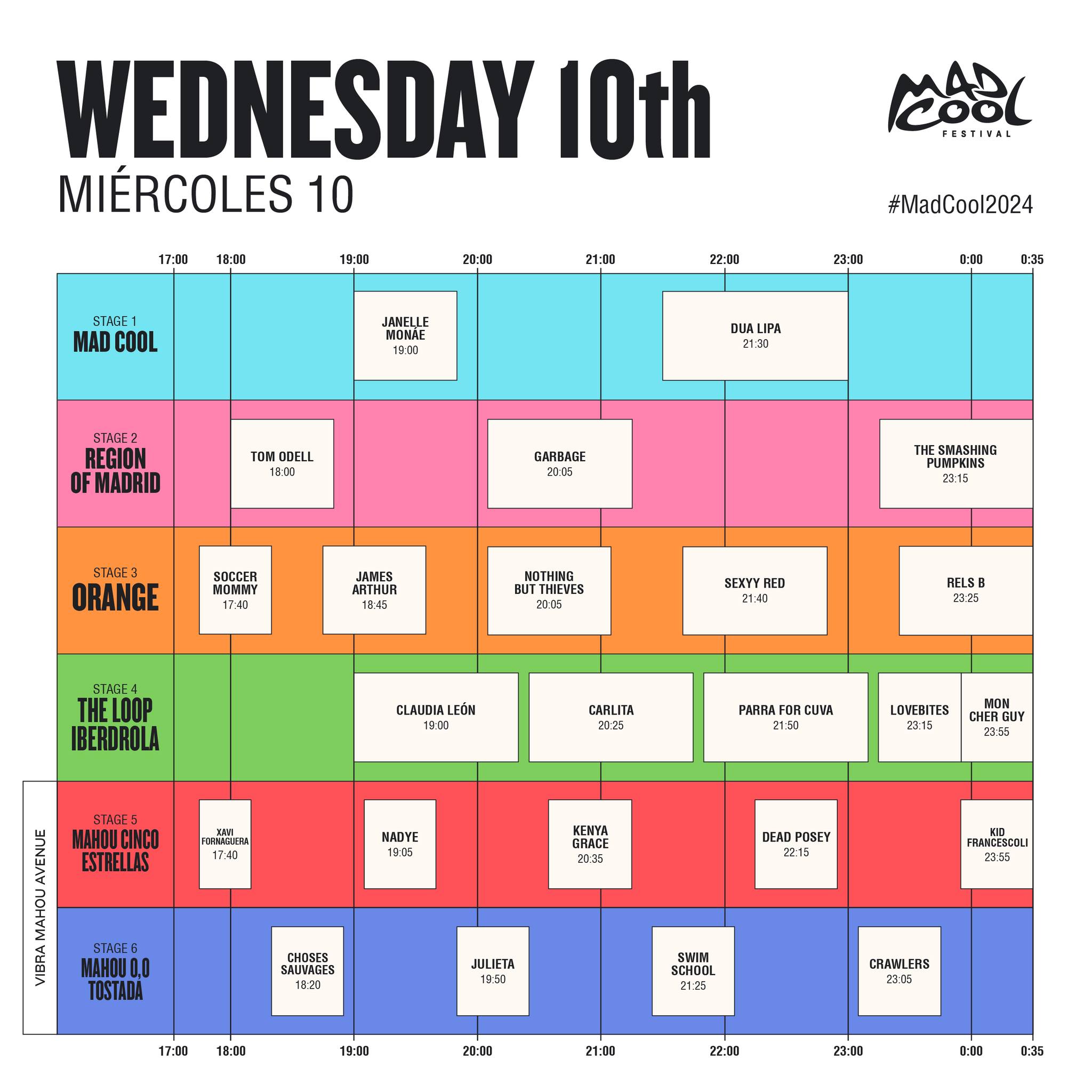 Mad Cool Festival 2024 Horarios miércoles 10 julio