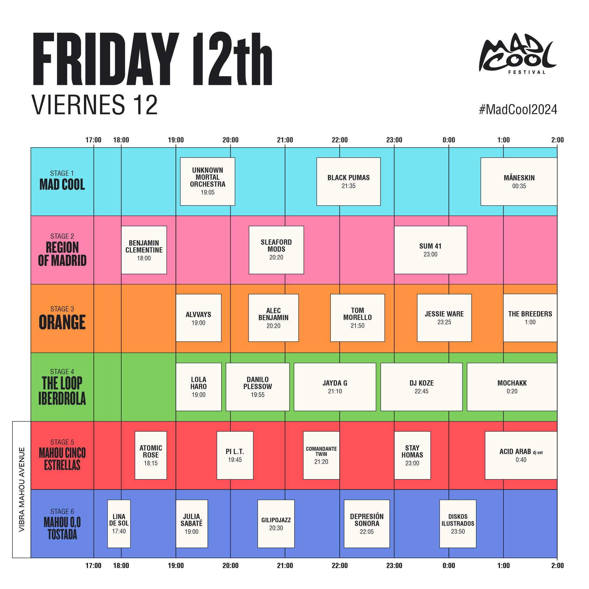 Mad Cool Festival 2024 Horarios viernes 12 julio